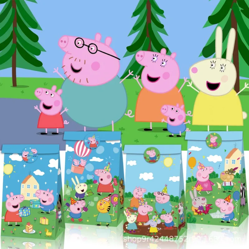 2024 New Anime Peppa Pig Creative Cute Candy Gift Bag Christmas Birthday Party Candy Popcorn Festival Gift Packaging Paper Bag