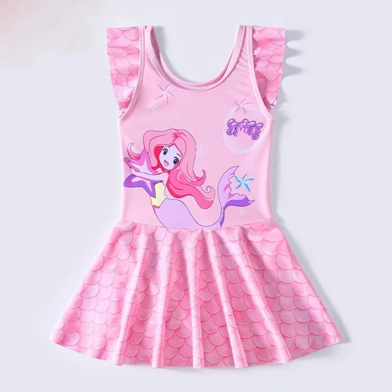 2025 New Summer Flower Kids Swimwear Mermaid Flying sleeves Girls Dress Princess Baby Small Medium Large Children Swimwear Cute