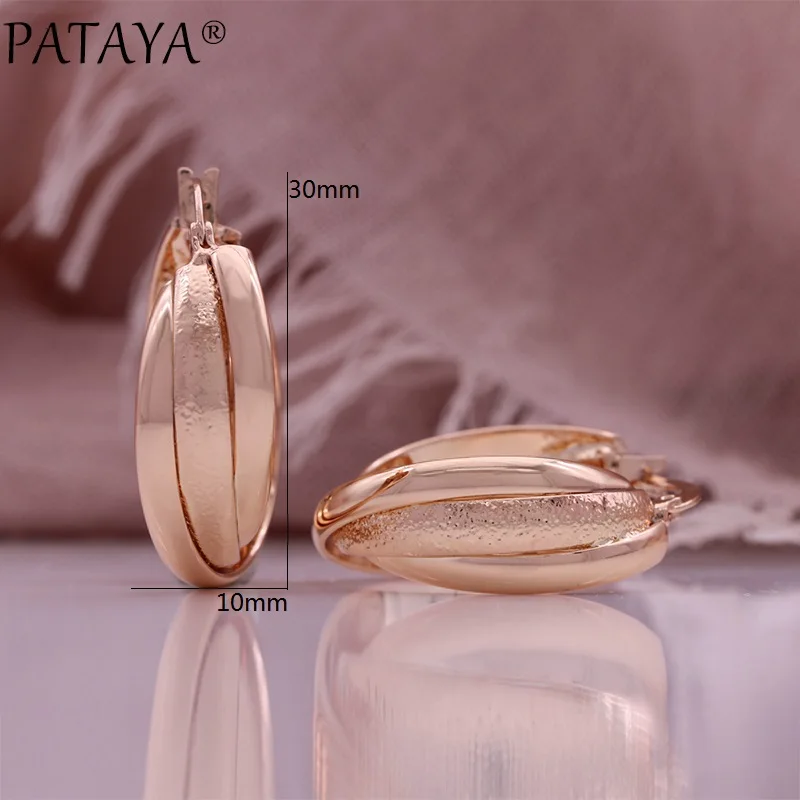 PATAYA Hot Fashion Glossy Dangle Earrings 585 Rose Gold Color Geometry Earrings For Women High Quality Daily Minimalist Jewelry