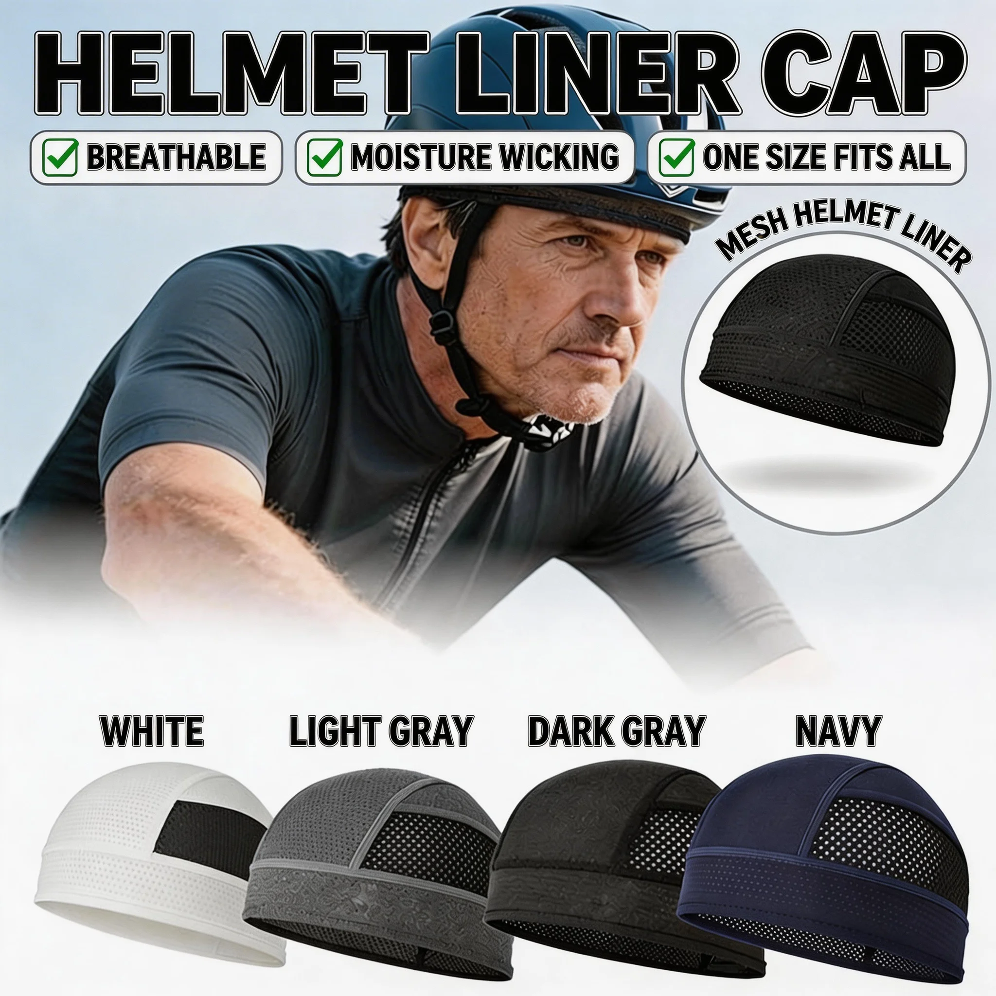 

1pcs Motorcycle Helmet Inner Cap Quick Dry Breathable Mesh Under Helmet Beanie Windproof Warm For Winter Motocross Racing