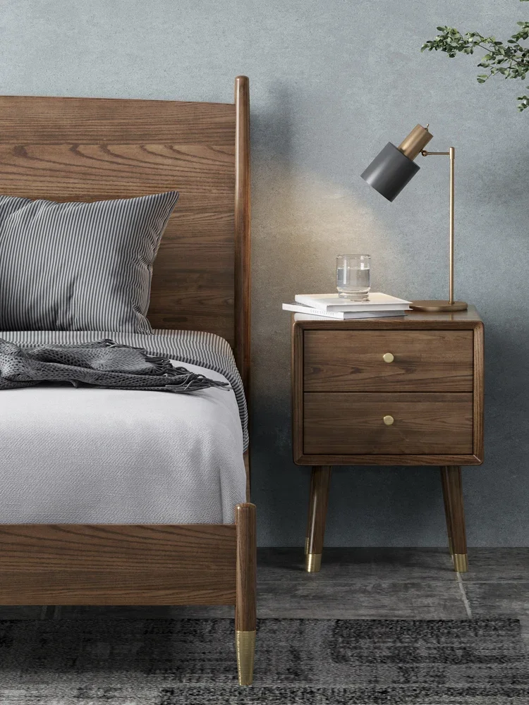 

Modern all-solid wood ash bedside table simple walnut bedside cabinet Nordic luxury furniture