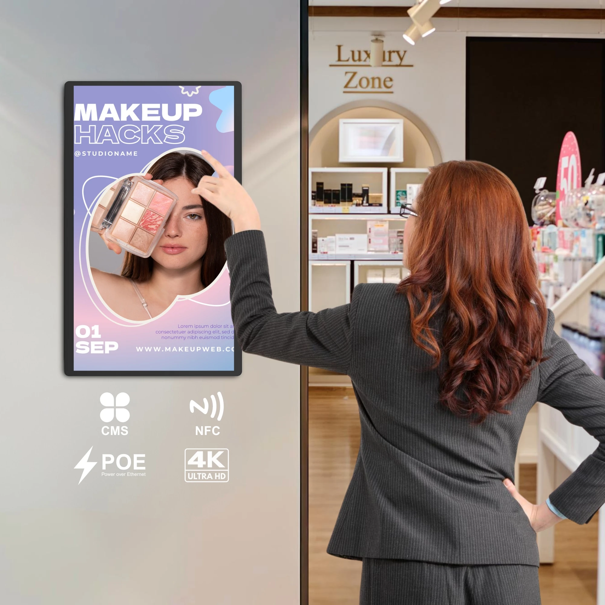 

32-дюймовый сенсорный экран 4k Ultra Wall Digital Signage Android 13 6 TOPS AI Дополнительный интерактивный дисплей POE NFC для бизнеса