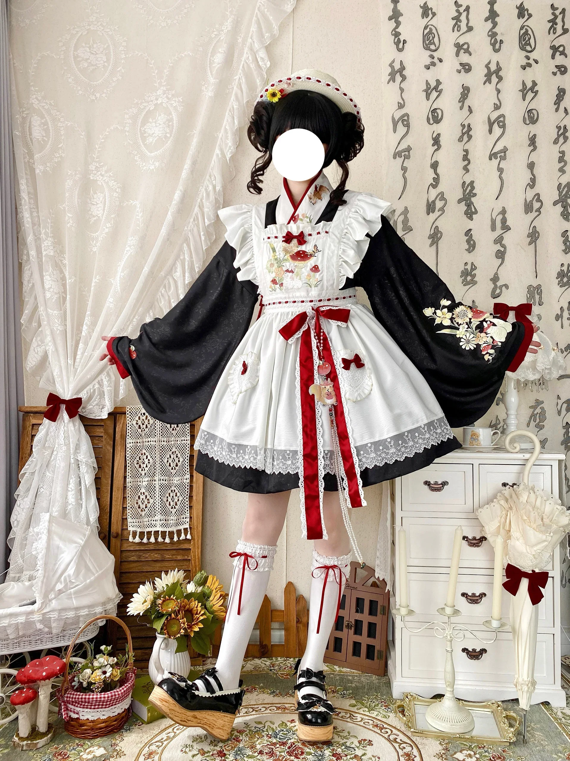 2025 ربيع جديد الحلو القوس التطريز Kawaii طالب كم طويل لوليتا فستان تأثيري الأصلي النمط الصيني لولي فستان المئزر البدلة