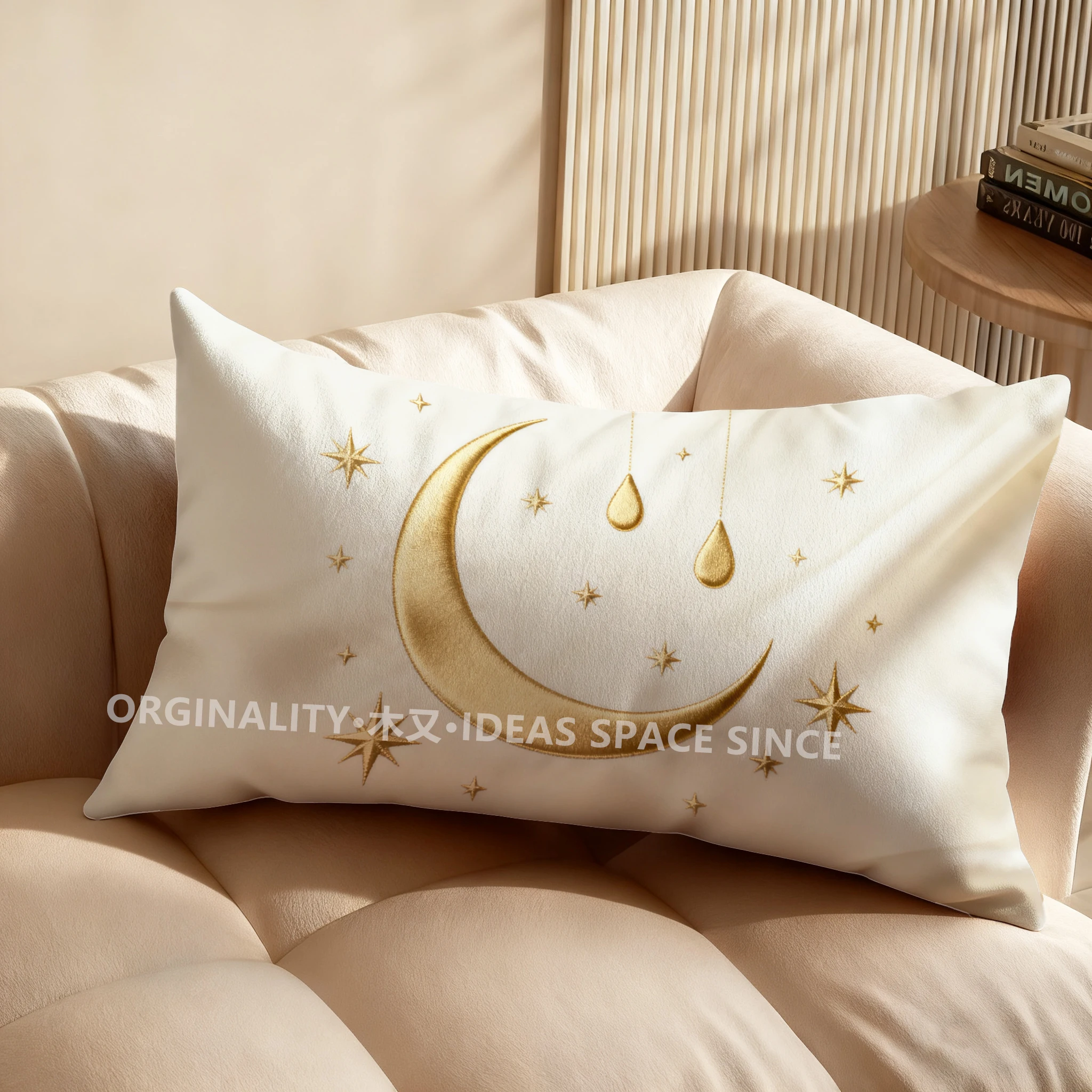 2D Golden Moon & Star Pillowcase Suitable For Sofa Bedroom Car Pillow Cover Cushion Rectangular Back Cushion