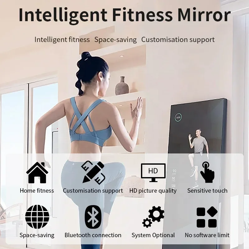 مرآة رقمية ذكية منزلية تعمل بنظام Android وشاشة تعمل باللمس ومرآة مضيئة ومرآة لياقة بدنية تفاعلية