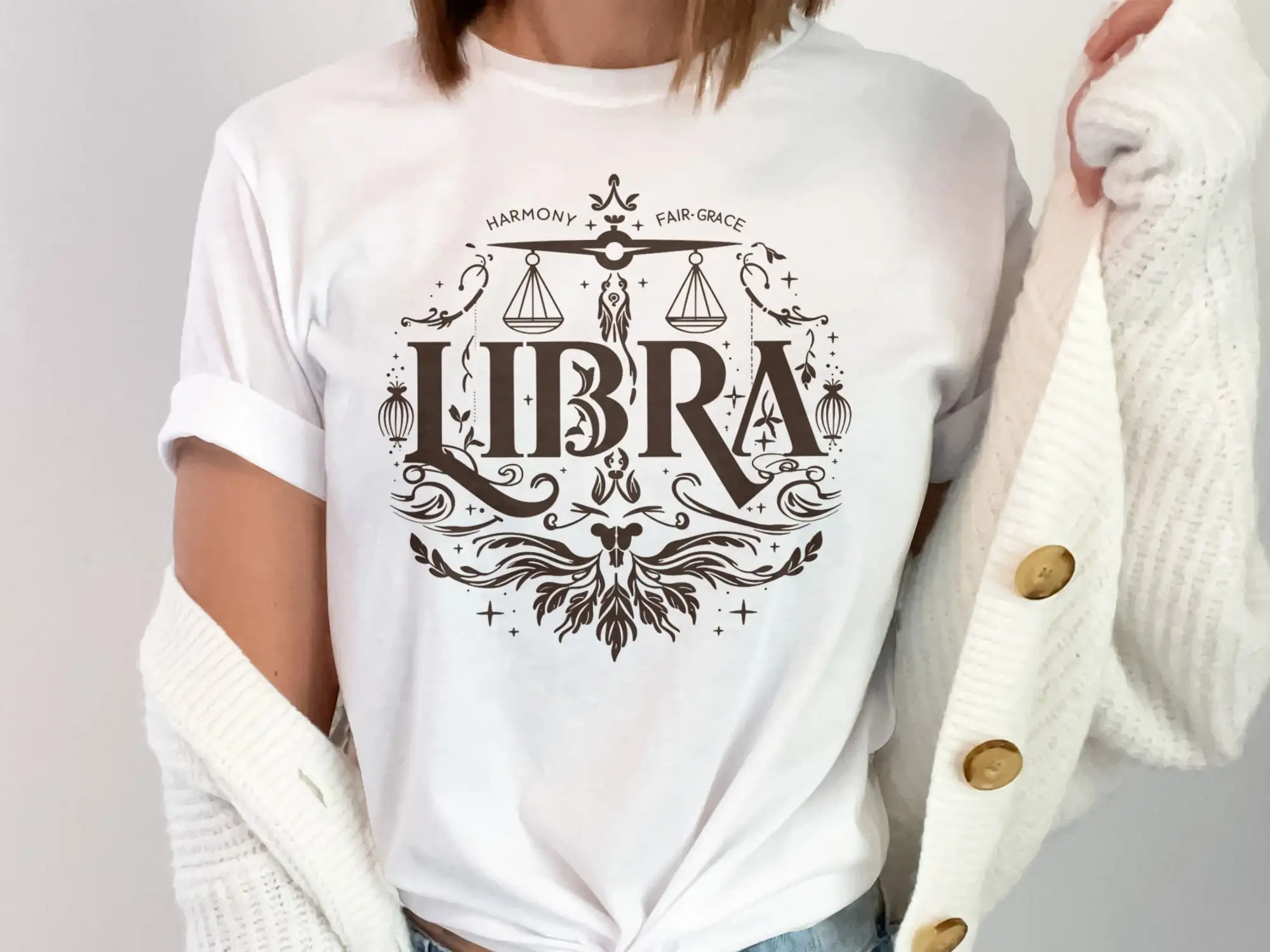 Libra Zodiac Design T Shirt Astrology Star Sign Fashion Birthday Horoscope Art Wear