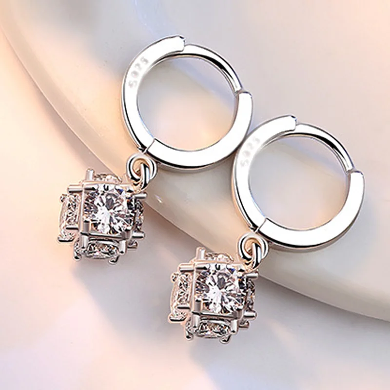 Dangle Clasp Drop Earrings For Woman Magic Box Zircon Big Crystal Jewelry Real 925 Sterling Silver 2026