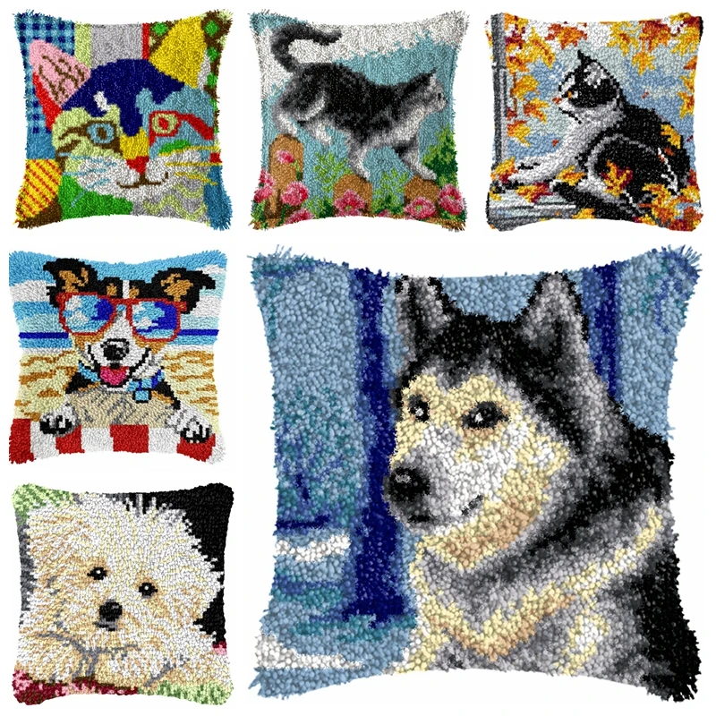 Poultry Series Latch Hook Pillow Smyrna Package Animal Dogs Cats Hooks Knitted Embroidered Carpet Pillow Latch Hook Carpet Kits