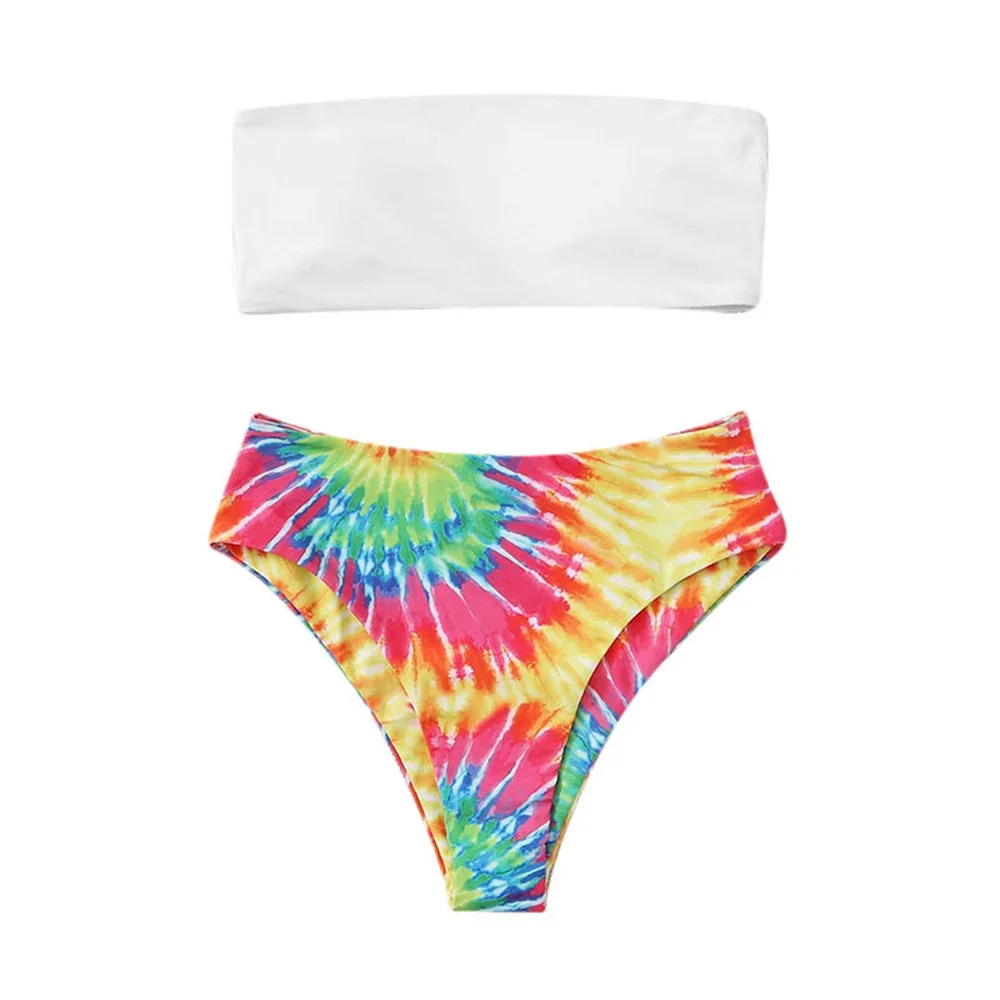 Costume da bagno sexy a fascia bikini a vita alta con stampa y2K multicolore Costumi da bagno per le vacanze Costume da bagno brasiliano da spiaggia per donna biquini