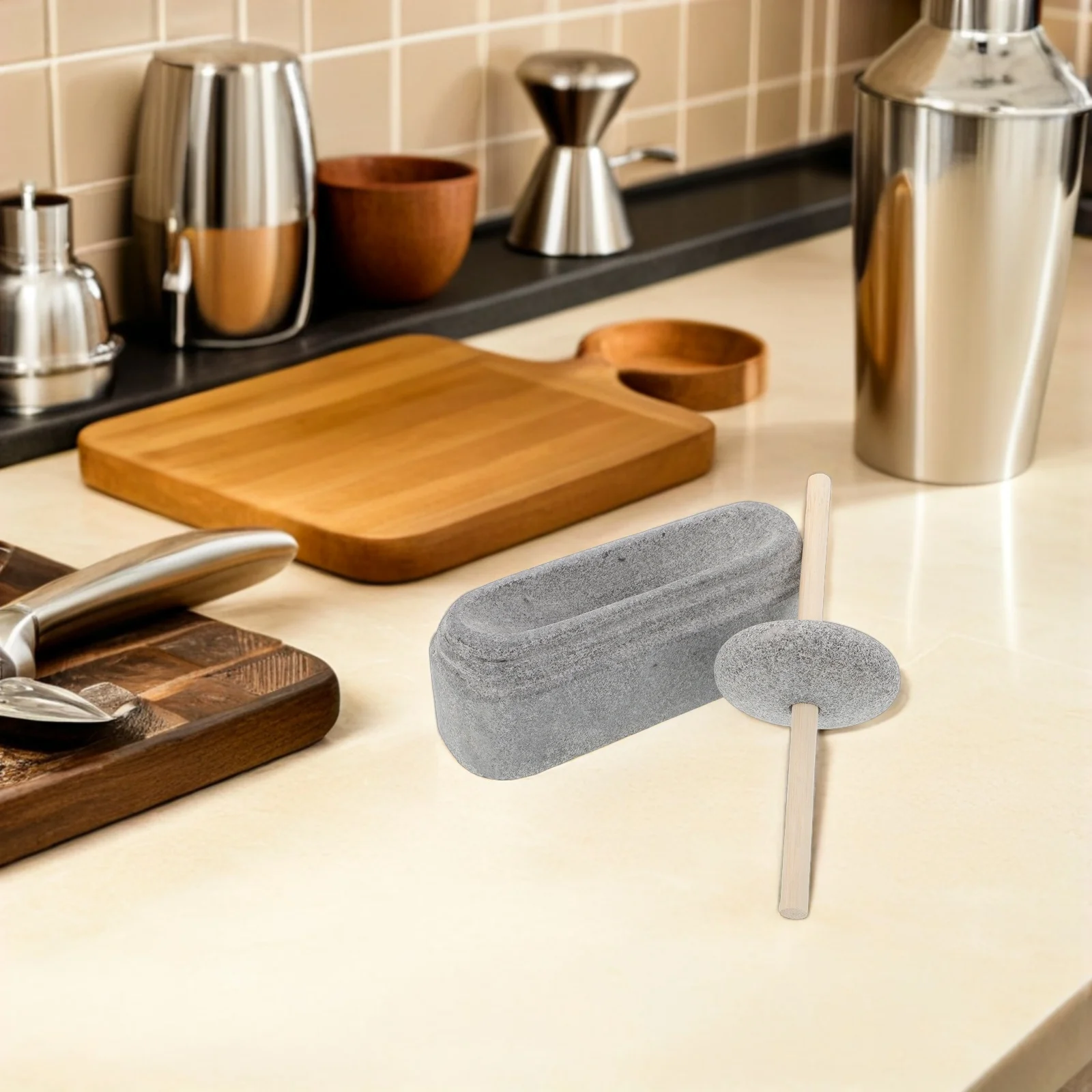 

1 Set Natural Stone Mortar Pestle Grinder Bowl For Spices Medicinal Materials Manual Handmade Millstone Easy Clean Grey Kitchen