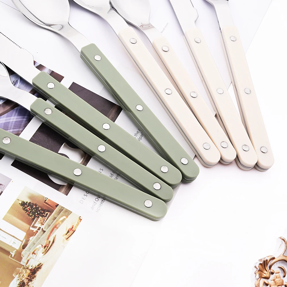 Beige Silber 4/16 Stücke Geschirr Acryl Griff Messer Gabel Löffel Set Edelstahl Besteck Set Westlichen Abendessen Küche besteck – Detail 7