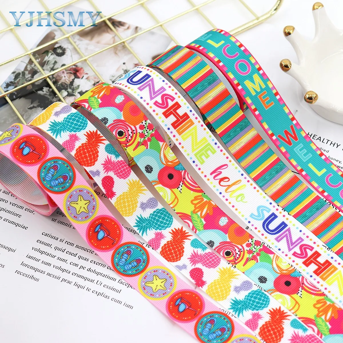 7/8''Grosgrain Summer Floral/Flip-Flop/Pineapple Craft Ribbon Use for Hair Bows,Wreath,Summer Decoration,All Crafting and Sewing