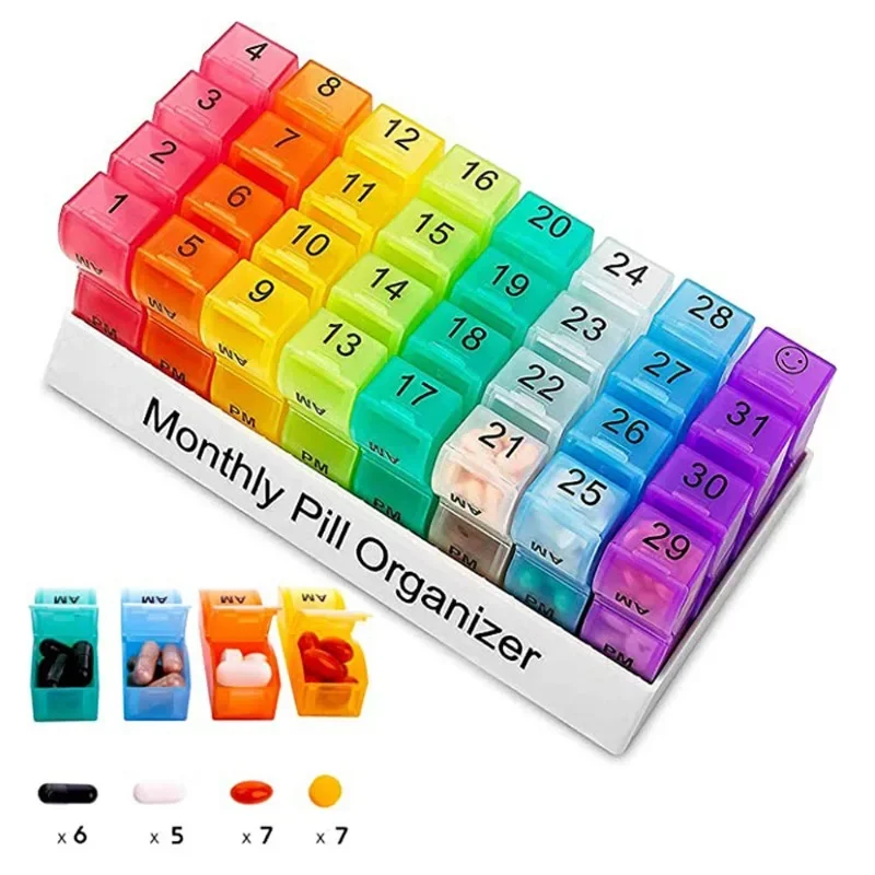 

Monthly Pill Organizer 2 Times A Day, One Month Pill Box AM PM, 30 Days Pill Case To Hold Vitamin and Travel Medicine Organizer