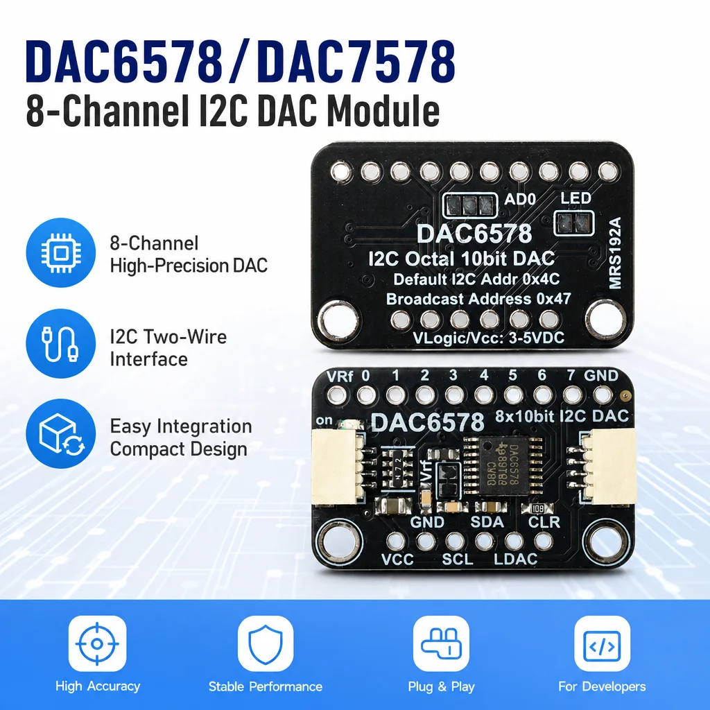 8 Channel I2C DAC Breakout Board DAC6578 DAC7578 10Bit 12Bit Resolution Programmable Voltage Output Module 3‑5V