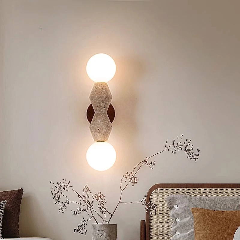 Retro Wabi-Sabi Japanse LED travertijn licht travertijn marmer voor slaapkamer woonkamer eetkamer hal trap decor wandlamp
