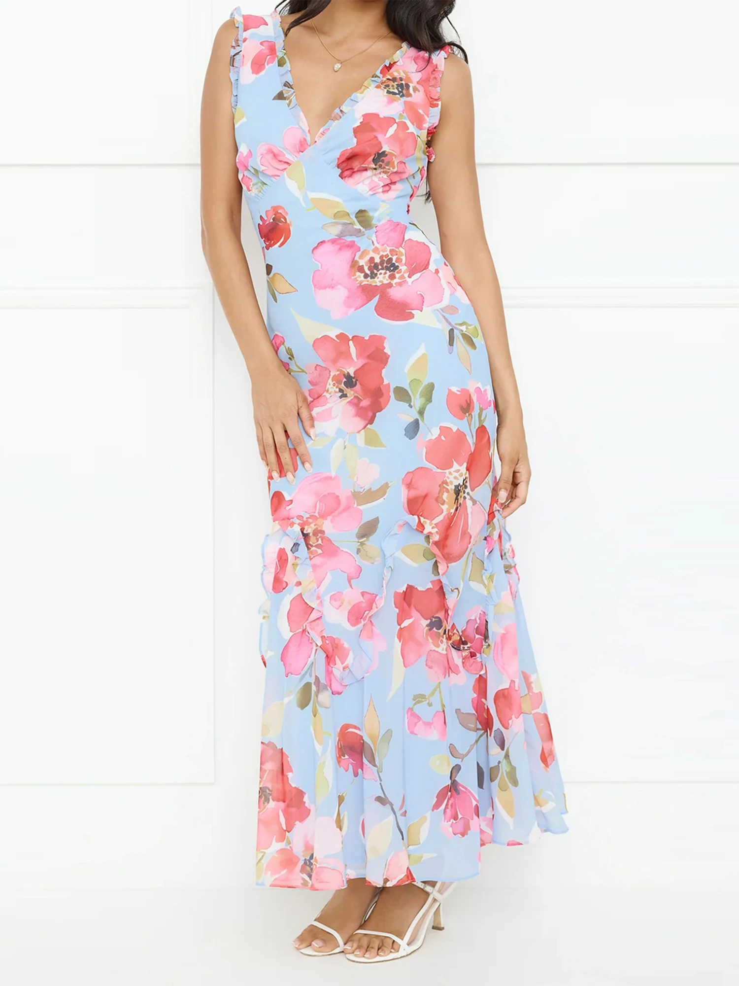 ชุดราตรีทรงเมอร์เมดผ้าลูกไม้หรูหรา ไหล่เฉียง แต่งระบาย คอวีหวาน สำหรับงานพิธีการหรืองานแต่งงาน