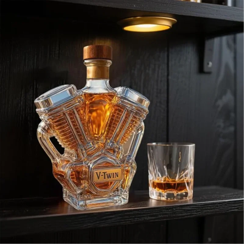 زجاجة ويسكي موستانج من زجاج البورسليكات العالي زجاجة محرك الدراجة النارية على شكل حرف V زجاجة ويسكي بمحرك مزدوج زجاجة زجاجية جديدة #6