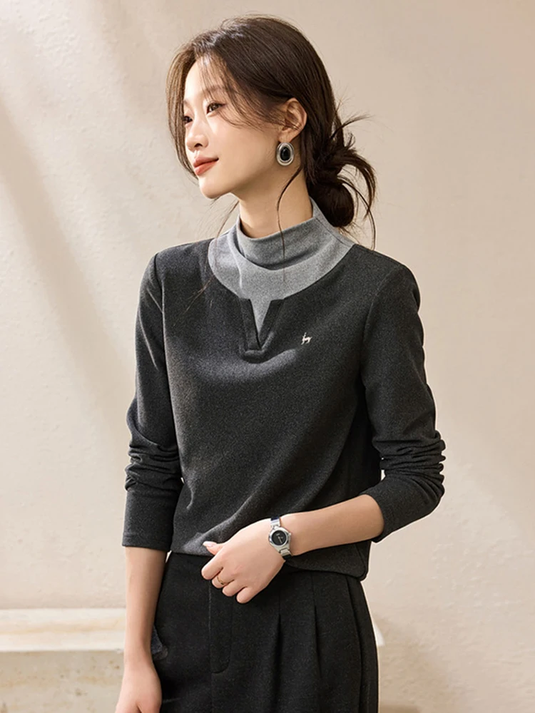 

Женский свитер с высоким воротником, термобелье, худи, базовый слой, с цветными блоками, для повседневной носки, с длинными рукавами