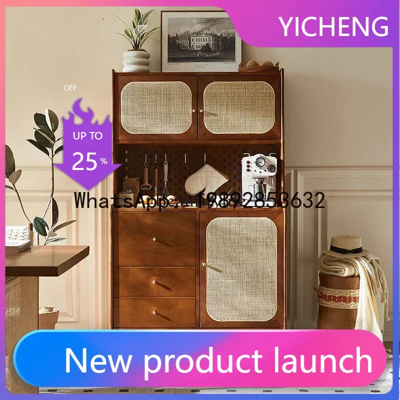 

QQ GG8lNordic Medieval Solid Wood Sideboard Wall Rattan Storage High Cabinet