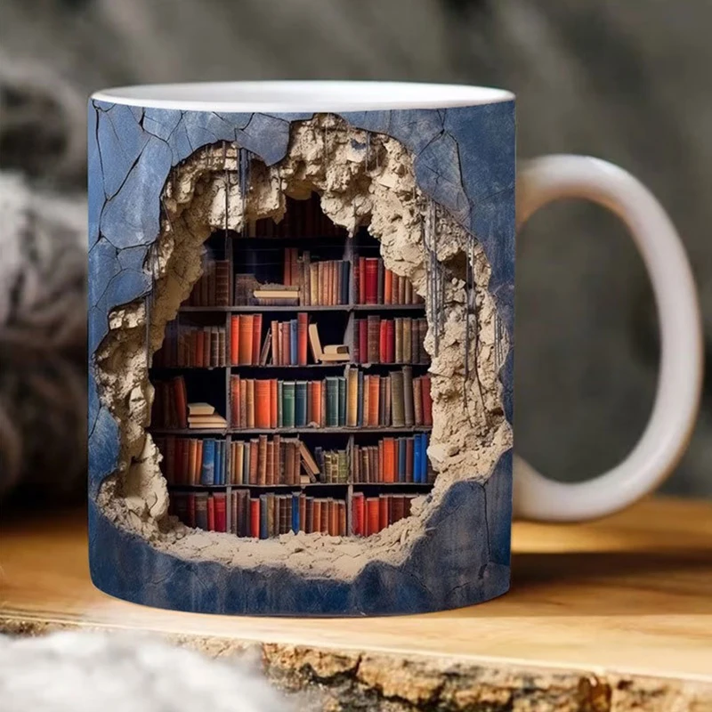 New Creative 3D Bookshelf Mug Ceramic Book Shelf Multi-Purpose Coffee Mugs with Handle Home Table Decoration Gift