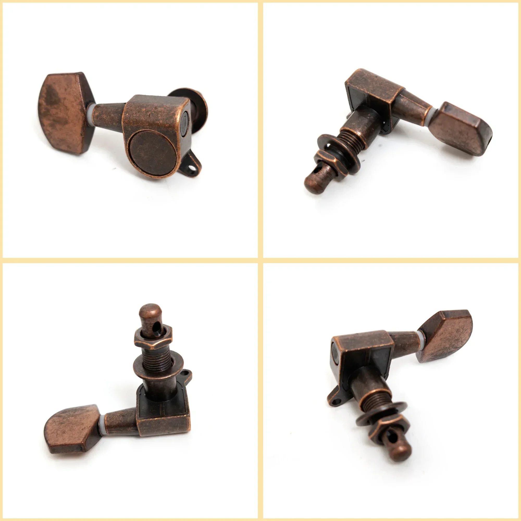 Yue Yun Music Store-Discount Hot Sale-Guitar Tuners Vintage Style 6L Guitar Tuning Pegs Machine Heads Vintage Red Bronze
