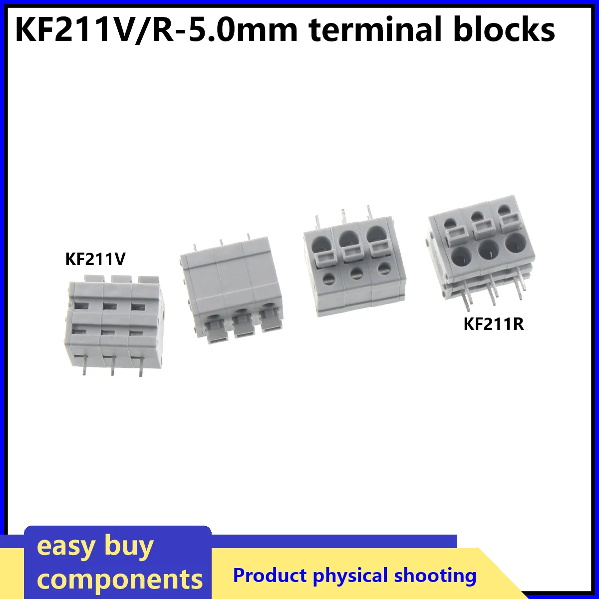 5/2pcs KF211V KF211R 5.0mm Spring Loaded PCB Terminal Block Phoenix Terminal Block DG 211V 211R Angle Straight 2p 3p 4p 5p 6p