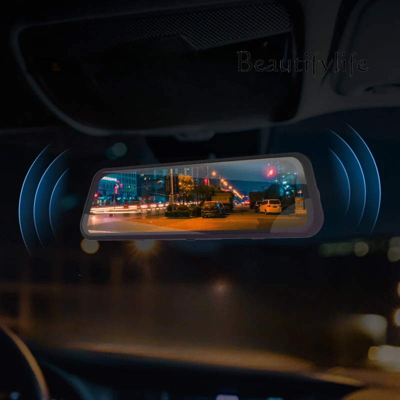 Ultra-clear panoramic night vision streaming media rearview mirror front and rear dual camera reversing image parking monitoring