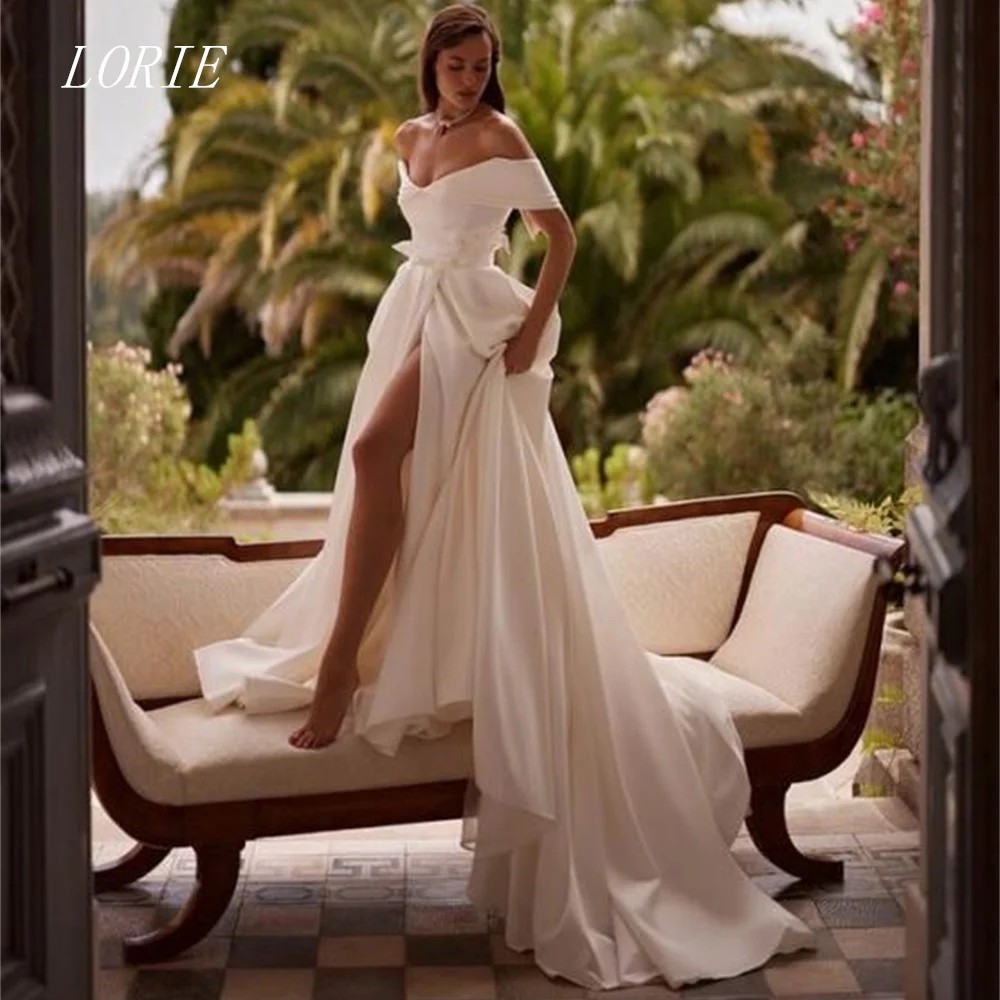 

LORIE Luxury Flowers A Line Civil Wedding Dress Simple Bridal Dresses Off The Shoulder Engagement Wedding Gown Customized 2026