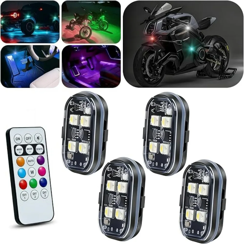 LED Wireless Strobe Lights Car Decor Atmosphere Light Waterproof Multi-mode Flashing Decorative Motorcycle LED Warning Light