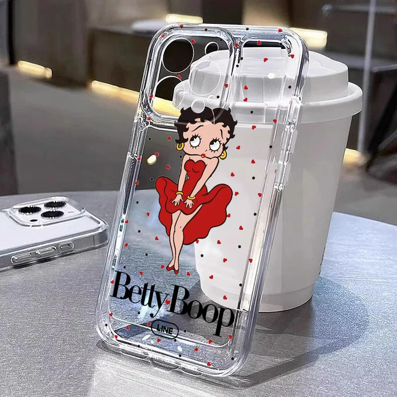 Cute B-Betty Boopp For Realme10 9 C30 53 63 Narzo50 Find X5 Reno12 11 10 8 7 6 Pro Plus Transparent Space Phone Case Funda Cover