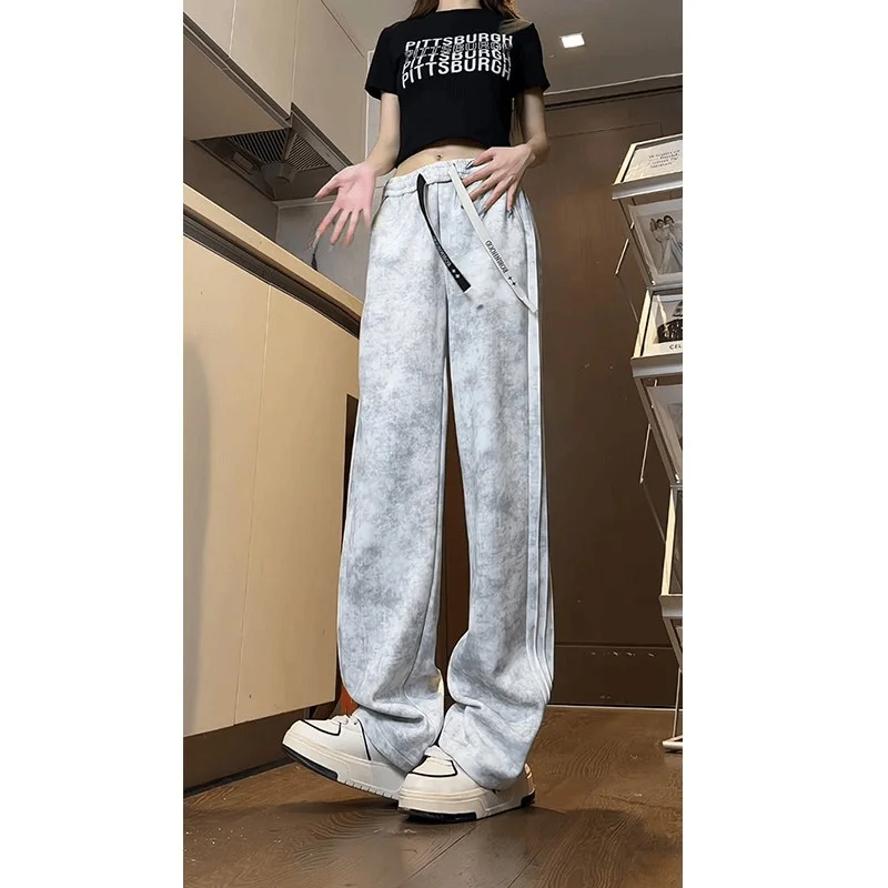 

Tie-Dye American Sle Sweatpants Loose Straight Leg Wide Leg Floor-Length Pants Men Women Water-Mark adient Striped Sports...