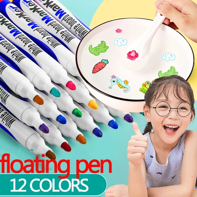 8Pcs Colors Magical Water Floating Student Painting Brush Whiteboard Markers Pen Suspension Kids Educational Painting Pen Toys