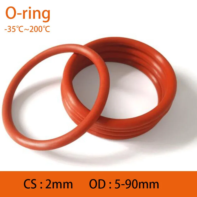 CS 2mm Red Food Grade Silicone O-ring OD 5-90mm O-ring Sealing Gasket Corrosion&Wear&High Temperature Resistant