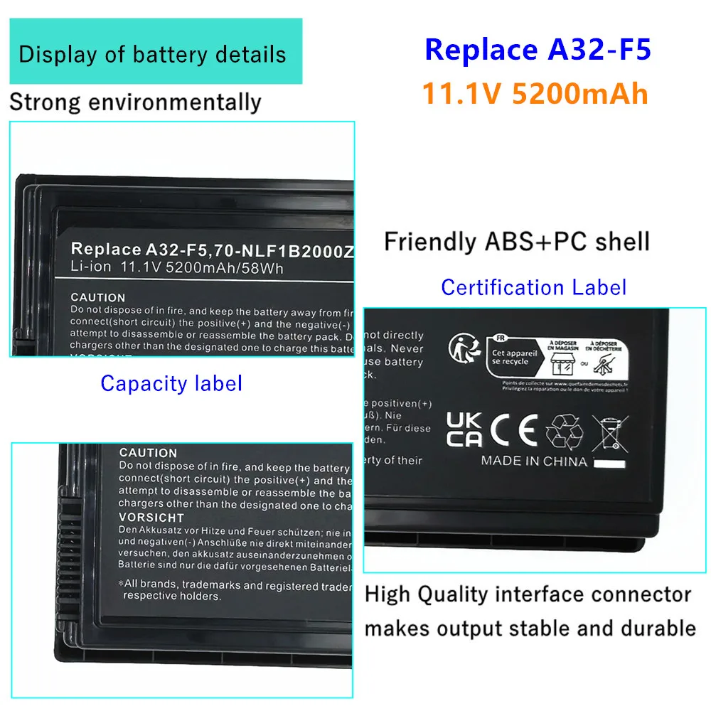 

Laptop Battery for ASUS F5 F5C F5GL F5M X50RL X50SL F5N F5R F5SL X50V F5S F5V F5Z X50 X50C X50M X50N X50R A32-F5