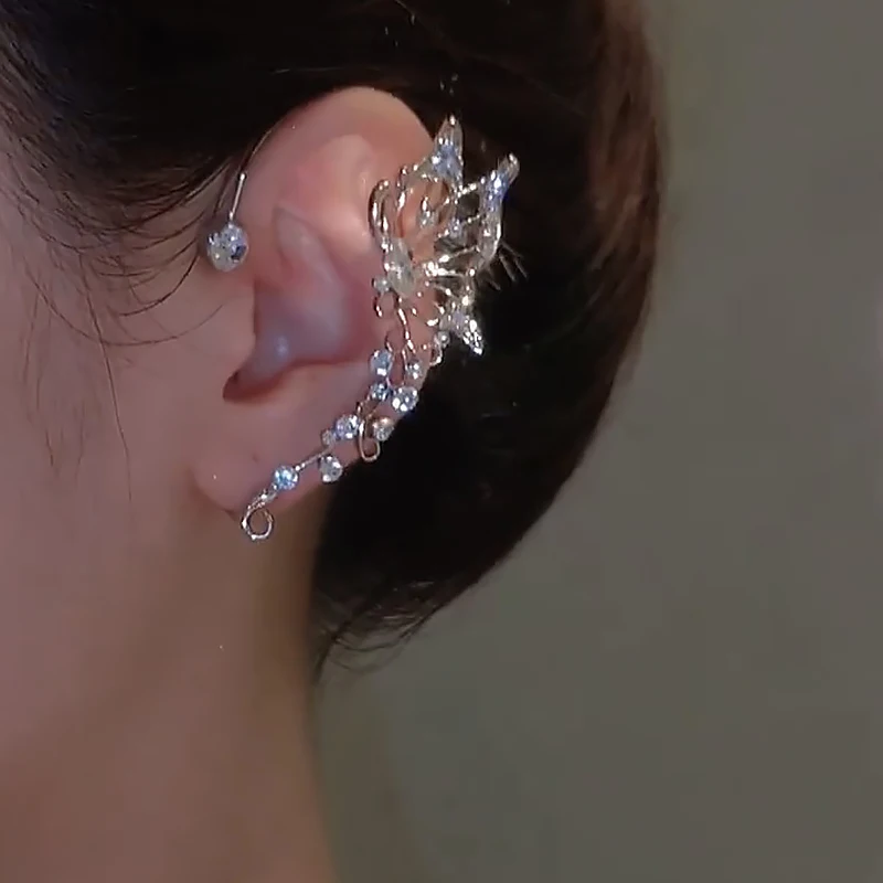 Vintage Elf Butterfly Wings Ear Cuffs Crystal Earring For Women Creative Cos Elf Fairy Earrings Goth Punk Accessories Girls Gift