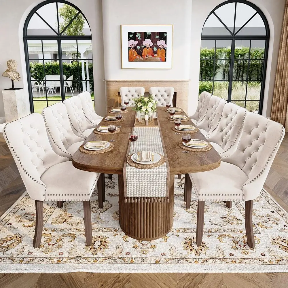 

79 Inch Large Dining Table Set for 10 with Column Base, Perfect for Family Gatherings