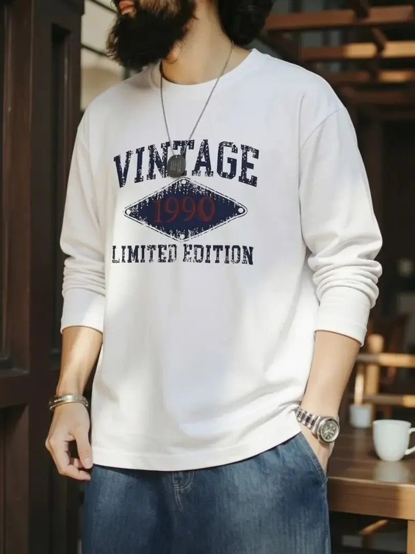 American Style Ameika Wind! Pure Cotton 220g Technology Brush Heavyweight Washed round Neck Base Shirt Long Sleeve T-shirt Tr...