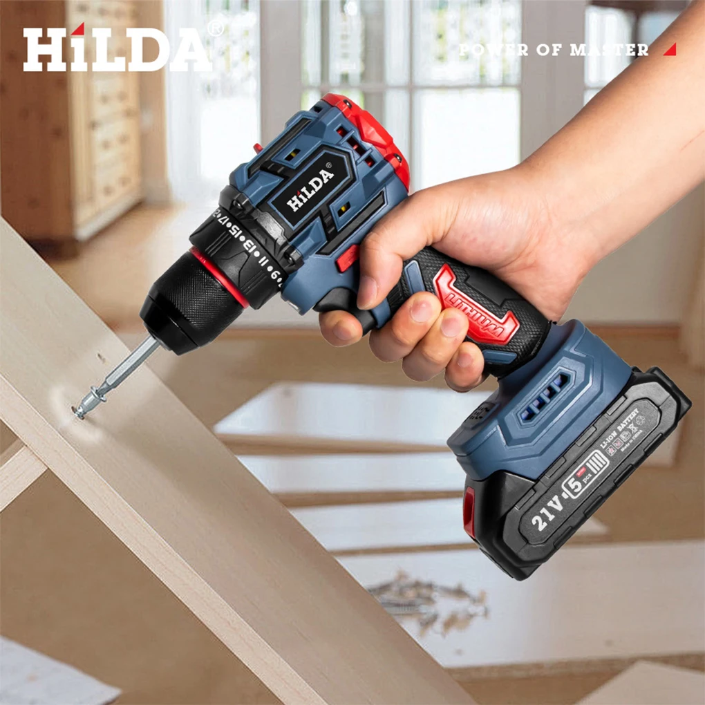 HiLDA Electric Power Drill 21V Cordless Drill Set Rechargeable Multi functional High Power Household Electric Screwdriver Tools