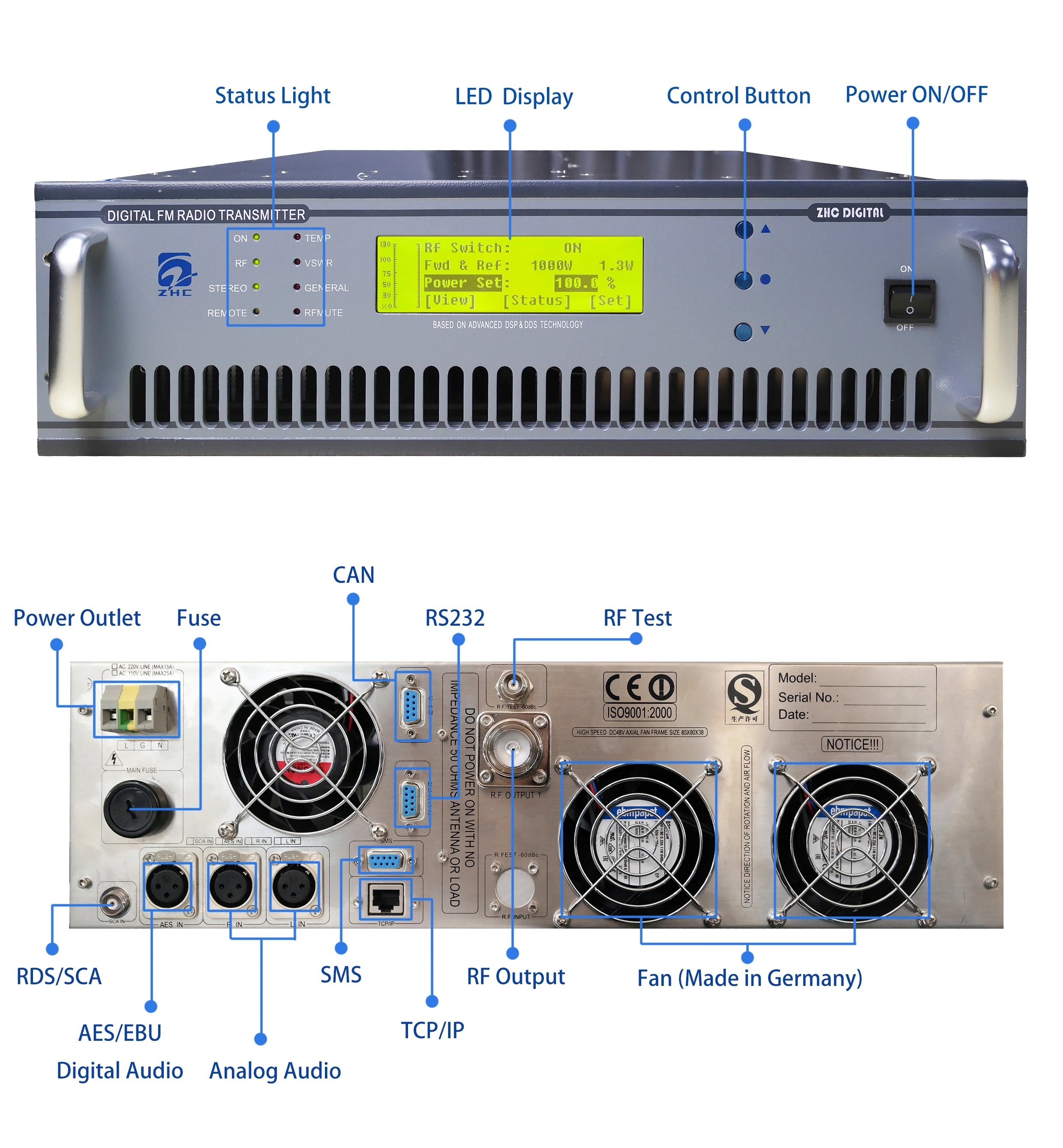 1KW Compact FM Transmitter FM Radio 7/16 Or 7/8 ZHC618F-1000W CN;ZHE 36KGS 730mm*540mm*220mm ZHC Ce