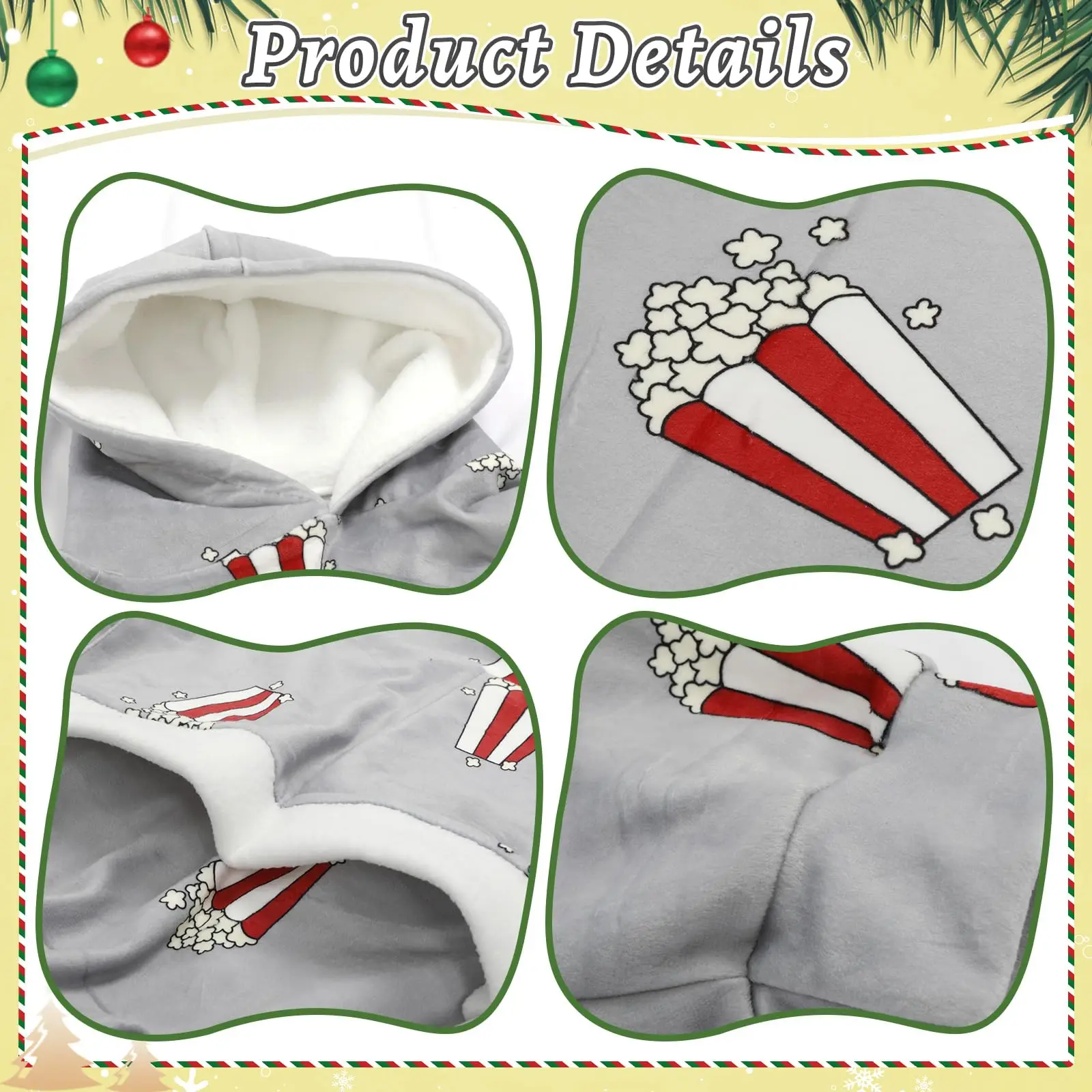 Piyama Hoodie Pasangan Motif Popcorn, Onesies Pasangan Lucu, Selimut Flanel untuk Dua Orang Dewasa, Pakaian untuk Pacar dan Kekasih