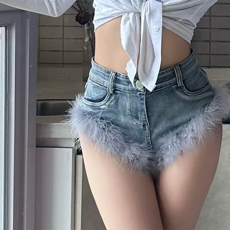 

Сексуальные женские джинсовые шорты, милые джинсы с пушистым подолом, пляжная вечеринка, узкие горячие брюки, очаровательный ночной клуб, DJ, танец на пилоне DS Bunny Girl Uniform