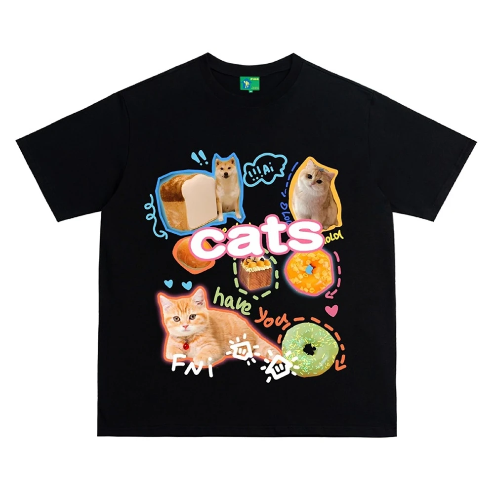 Y2k بلايز عادية الملابس النسائية الفتيات الكورية بلوزة عصرية Kawaii Harajuku الشارع الشهير كلاب القطط الجرافيك تيز المرأة تي شيرت