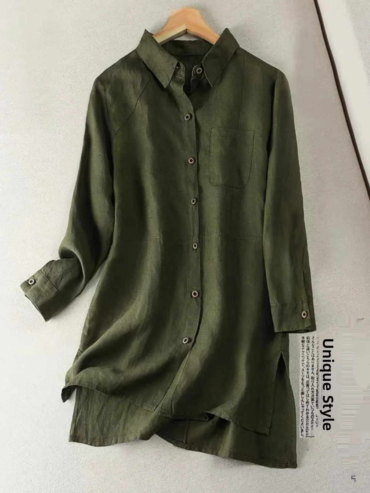 Casual Cotton Linen Long Sve irt Korean Sle Loose Fit  Collar Pure Color Brandl Commute Faion Spring 2024