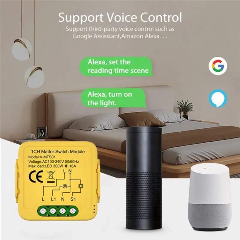 M07K-Matter Wifi Smart Switch Tuya Smart Home Automation Relay Module Works For Homekit Alexa Google Smart Life,16A 1-Gang Durab