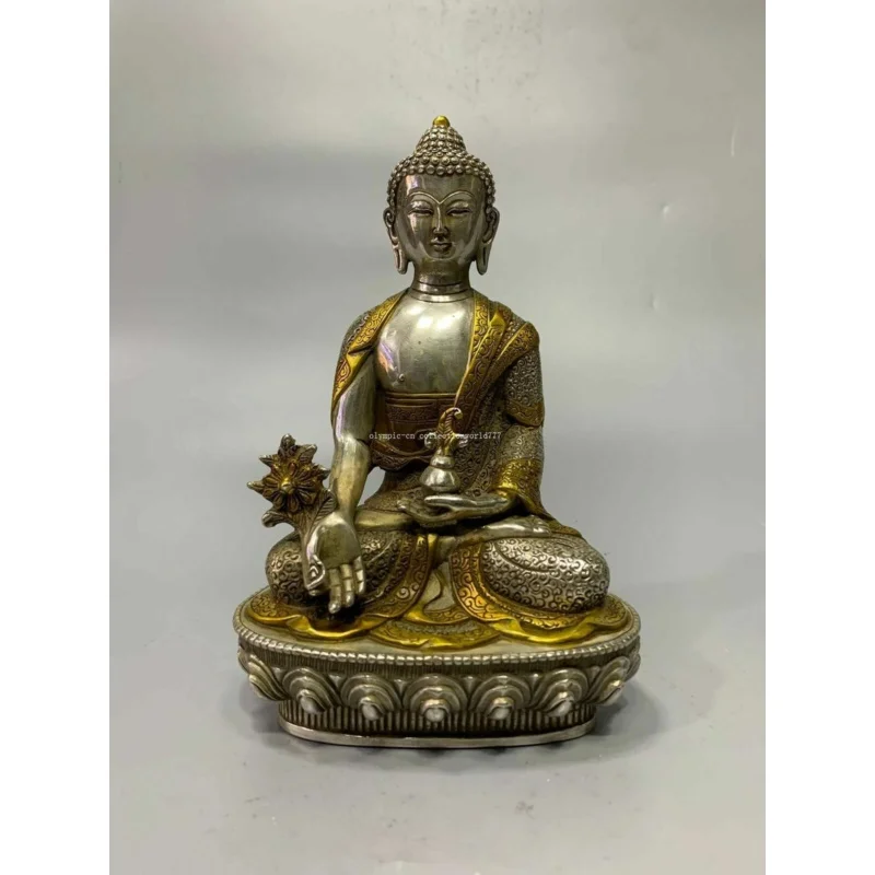 

8 inch bronze copper gild silver plating buddhism Sakyamuni Medicine Buddha