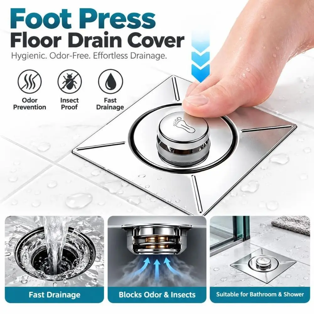 Stainless Steel Floor Drain Cover Foot Press Spring Core Floor Drain Stopper Sealing Structure Drain Cover Strainer