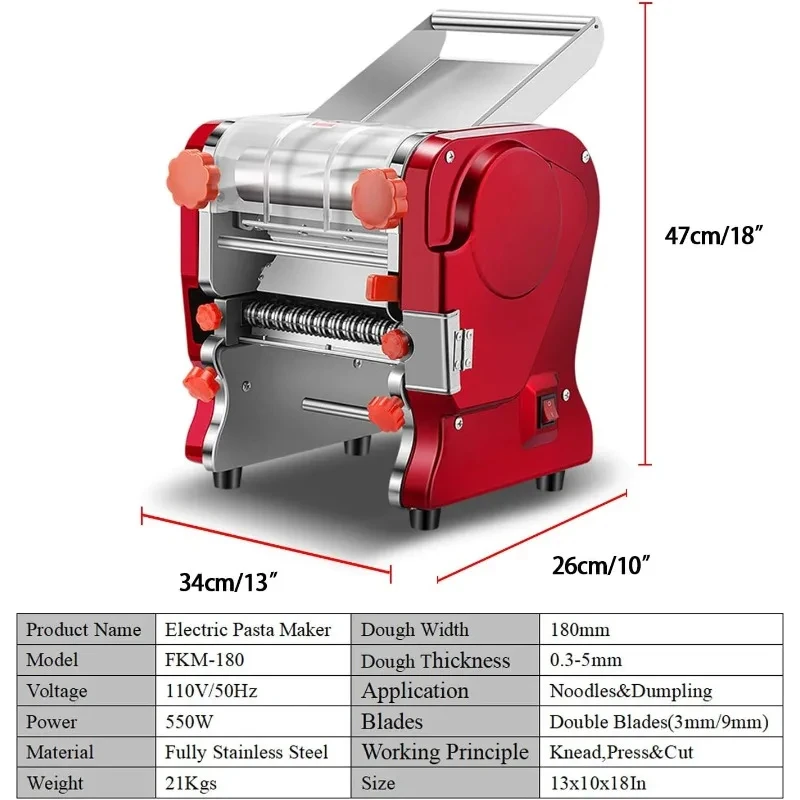 Pasta Dumpling Maker Machine Upgrade-Full Stainless Steel Electric Noodle Machine For Commerical/Home,2-in-1 Dual Knife YX478TB