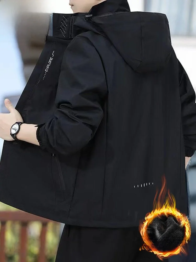 

Мужская ветрозащитная куртка Paul High-End с отстегивающимся капюшоном, на флисовой подкладке, для активного отдыха, утолщенная ветровка, черная, модная, городская