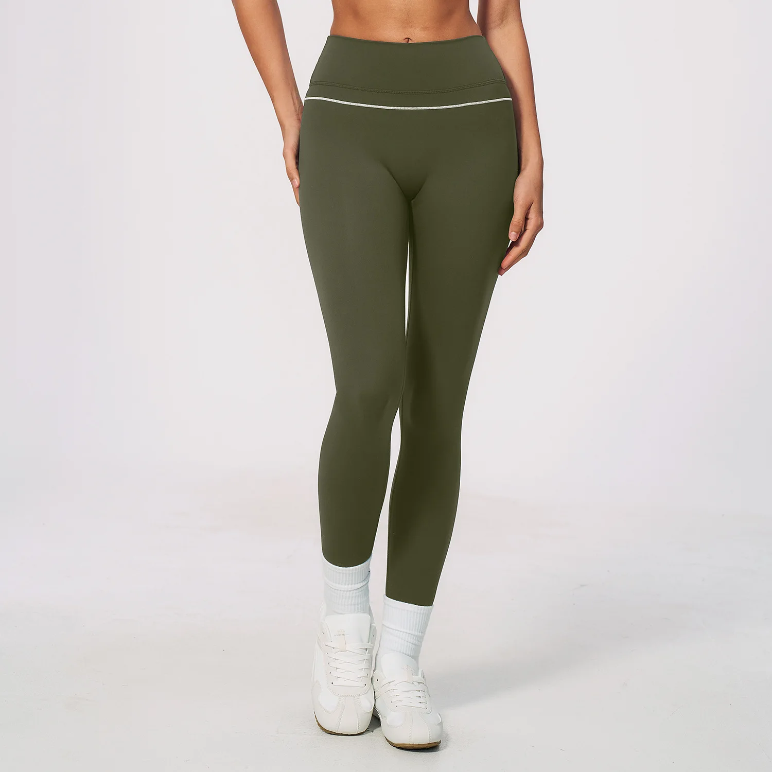Women High Waist Yoga Leggings V Back Contrast Stitching Butt Lifting Gym Pants Tummy Control Workout Tights Running Sportswear