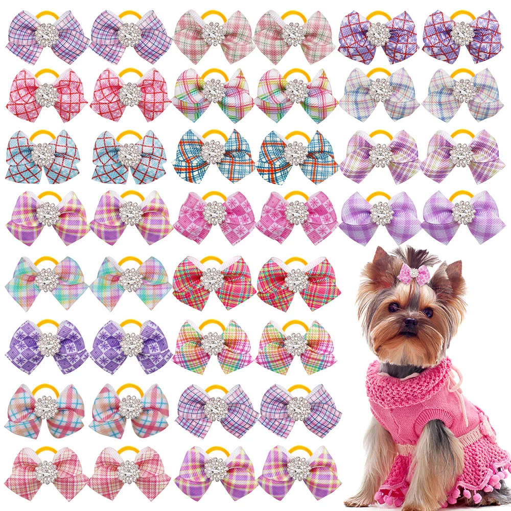 100pcs Cute Diamond  Dog Hair Bows For Summer Pet Hair Accessories Pet Supplies Samll Dog Bows Rubber Bands Bows Dog Grooming